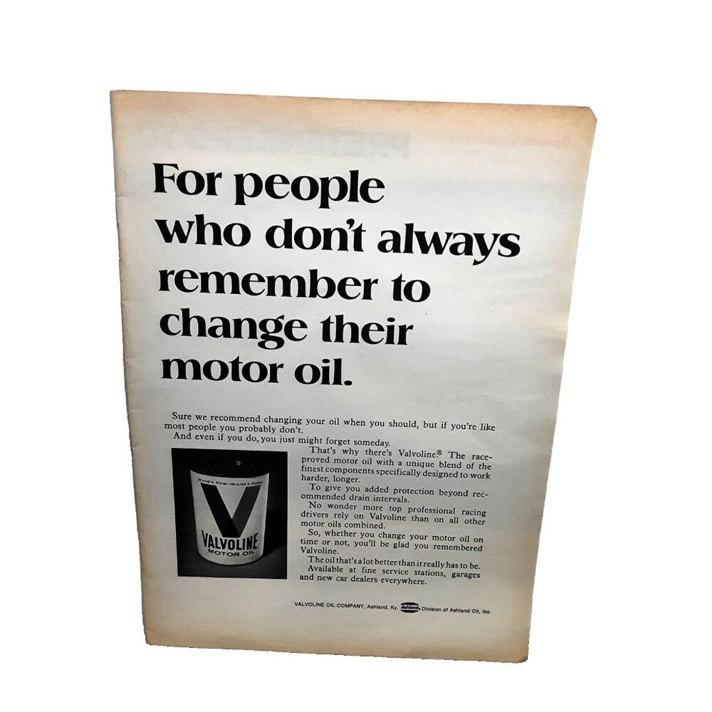 1971 Valvoline Motor Oil Can Original Print Ad